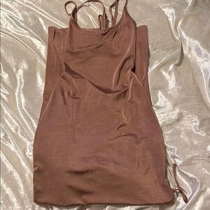 Elegant Brown Sleeveless Tie Back Dress